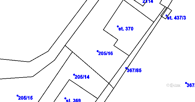 Parcela st. 205/16 v KÚ Křišťanov, Katastrální mapa