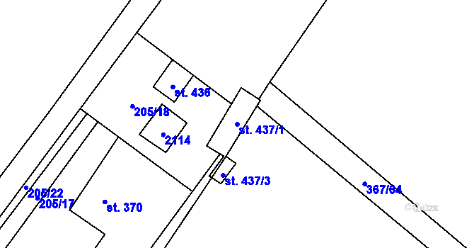 Parcela st. 437/1 v KÚ Křišťanov, Katastrální mapa