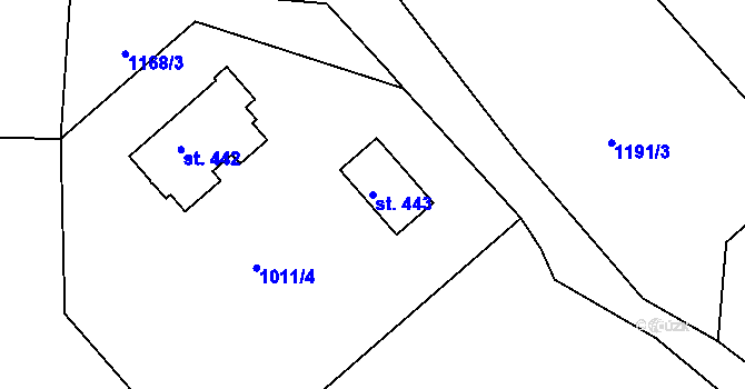 Parcela st. 443 v KÚ Křišťanov, Katastrální mapa