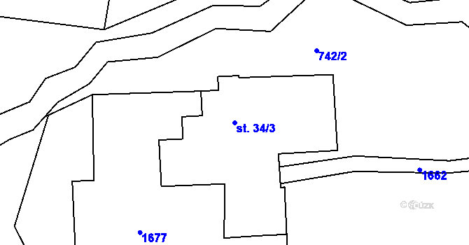 Parcela st. 34/3 v KÚ Křišťanovice, Katastrální mapa