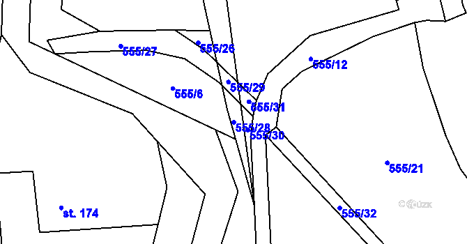 Parcela st. 555/28 v KÚ Křišťanovice, Katastrální mapa