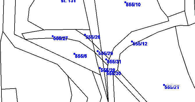 Parcela st. 555/29 v KÚ Křišťanovice, Katastrální mapa