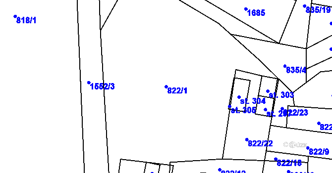 Parcela st. 822/1 v KÚ Křišťanovice, Katastrální mapa