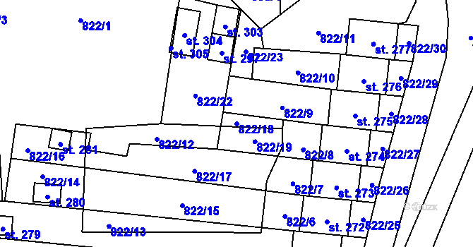 Parcela st. 822/18 v KÚ Křišťanovice, Katastrální mapa