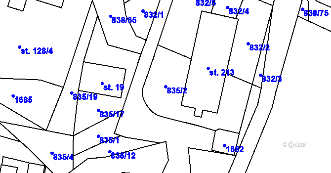 Parcela st. 835/2 v KÚ Křišťanovice, Katastrální mapa
