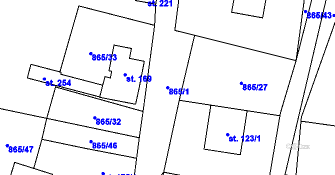 Parcela st. 865/1 v KÚ Křišťanovice, Katastrální mapa
