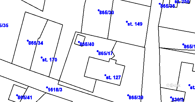 Parcela st. 865/17 v KÚ Křišťanovice, Katastrální mapa