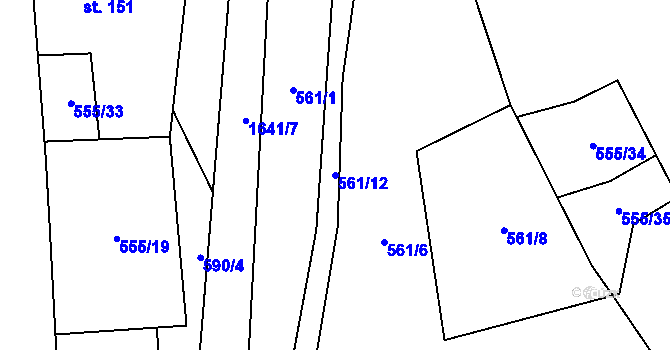 Parcela st. 561/12 v KÚ Křišťanovice, Katastrální mapa