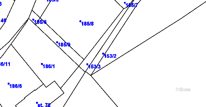 Parcela st. 153/2 v KÚ Křivice, Katastrální mapa