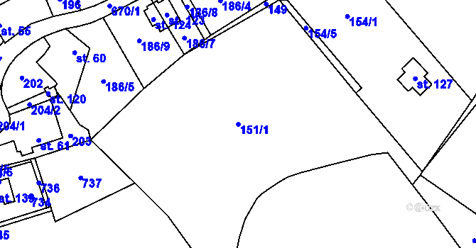 Parcela st. 151/1 v KÚ Křivice, Katastrální mapa