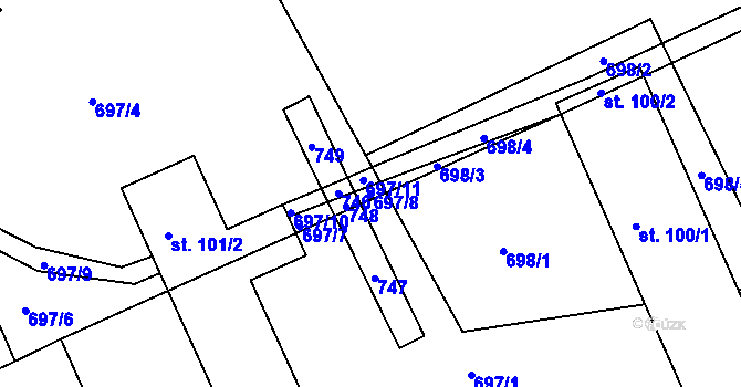 Parcela st. 697/8 v KÚ Křivice, Katastrální mapa