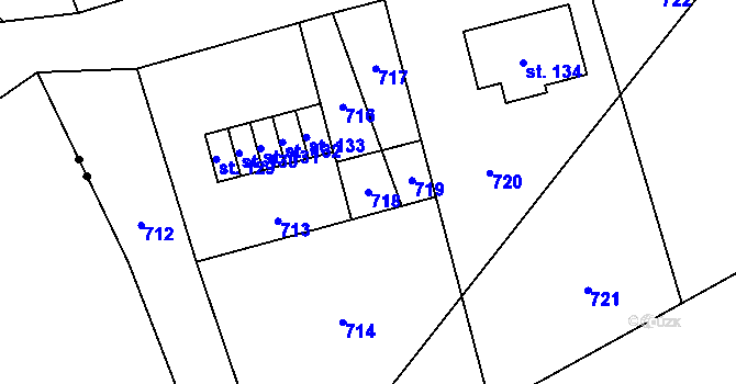 Parcela st. 718 v KÚ Křivice, Katastrální mapa