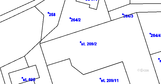 Parcela st. 209/2 v KÚ Křivoklát, Katastrální mapa