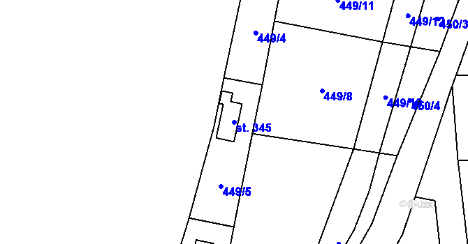 Parcela st. 345 v KÚ Křivoklát, Katastrální mapa