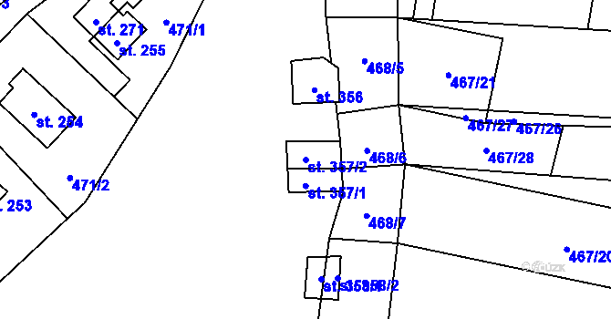 Parcela st. 357/2 v KÚ Křivoklát, Katastrální mapa