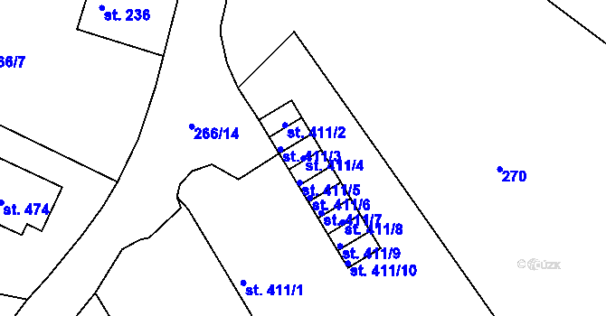Parcela st. 411/4 v KÚ Křivoklát, Katastrální mapa