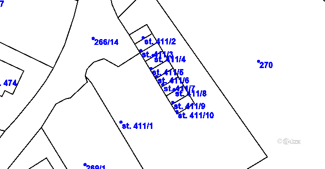 Parcela st. 411/7 v KÚ Křivoklát, Katastrální mapa
