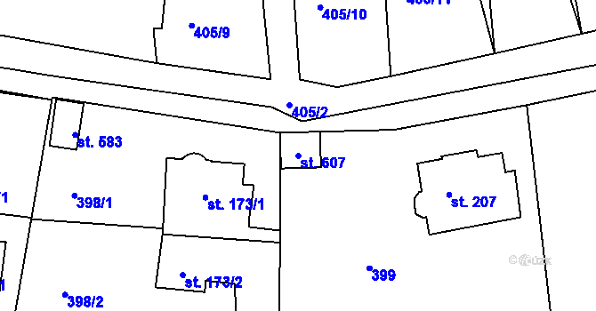 Parcela st. 607 v KÚ Křivoklát, Katastrální mapa