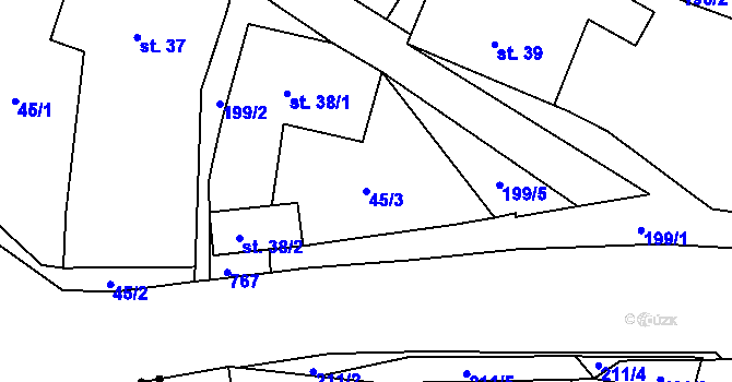 Parcela st. 45/3 v KÚ Křivoklát, Katastrální mapa