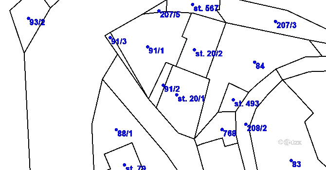 Parcela st. 91/2 v KÚ Křivoklát, Katastrální mapa