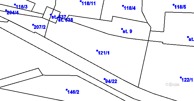 Parcela st. 121/1 v KÚ Křivoklát, Katastrální mapa