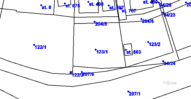 Parcela st. 123/1 v KÚ Křivoklát, Katastrální mapa