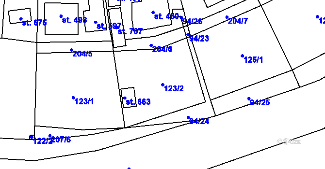 Parcela st. 123/2 v KÚ Křivoklát, Katastrální mapa