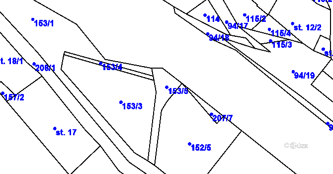 Parcela st. 153/5 v KÚ Křivoklát, Katastrální mapa