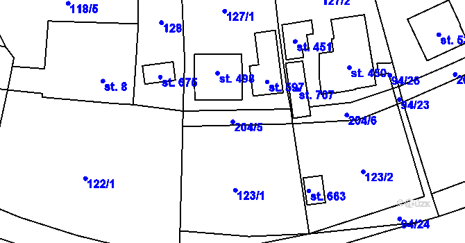 Parcela st. 204/5 v KÚ Křivoklát, Katastrální mapa