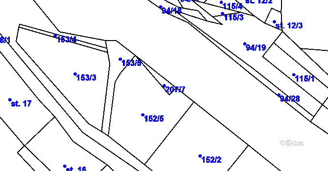 Parcela st. 207/7 v KÚ Křivoklát, Katastrální mapa
