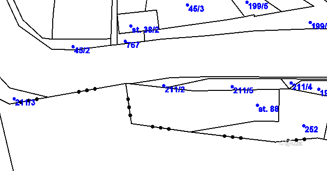 Parcela st. 211/2 v KÚ Křivoklát, Katastrální mapa
