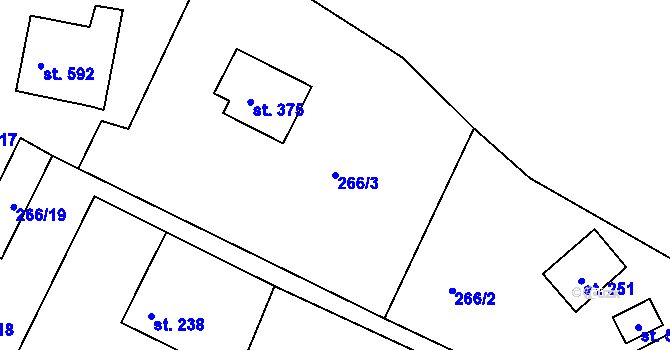 Parcela st. 266/3 v KÚ Křivoklát, Katastrální mapa