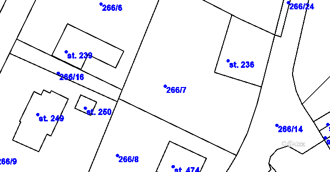Parcela st. 266/7 v KÚ Křivoklát, Katastrální mapa