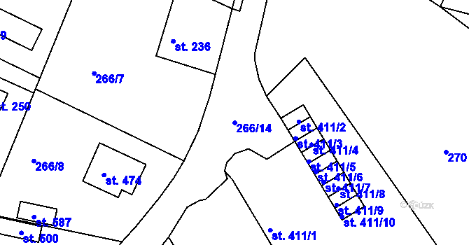 Parcela st. 266/14 v KÚ Křivoklát, Katastrální mapa