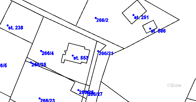 Parcela st. 266/21 v KÚ Křivoklát, Katastrální mapa