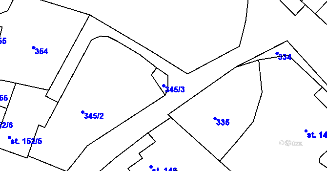 Parcela st. 345/3 v KÚ Křivoklát, Katastrální mapa