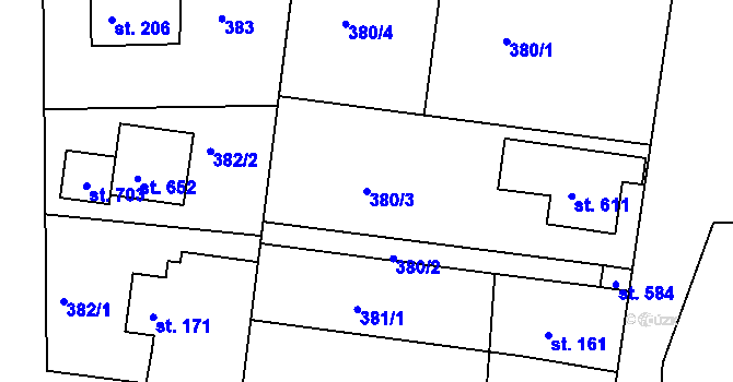 Parcela st. 380/3 v KÚ Křivoklát, Katastrální mapa
