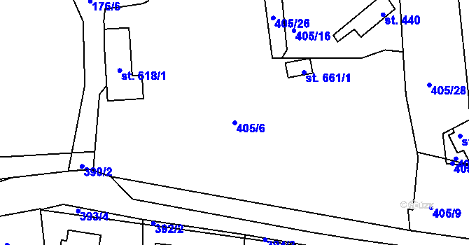 Parcela st. 405/6 v KÚ Křivoklát, Katastrální mapa