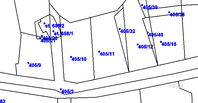 Parcela st. 405/11 v KÚ Křivoklát, Katastrální mapa