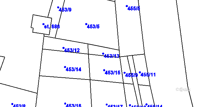 Parcela st. 453/13 v KÚ Křivoklát, Katastrální mapa