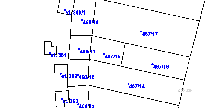 Parcela st. 467/15 v KÚ Křivoklát, Katastrální mapa