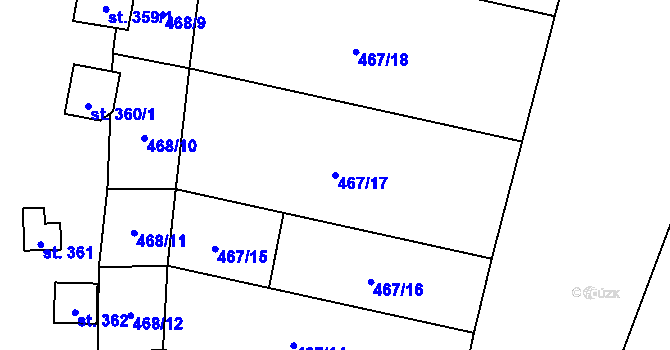 Parcela st. 467/17 v KÚ Křivoklát, Katastrální mapa