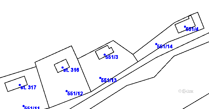 Parcela st. 551/3 v KÚ Křivoklát, Katastrální mapa