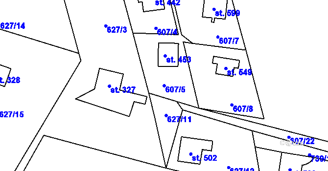 Parcela st. 607/5 v KÚ Křivoklát, Katastrální mapa