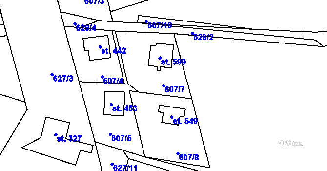 Parcela st. 607/7 v KÚ Křivoklát, Katastrální mapa