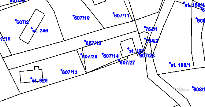 Parcela st. 607/14 v KÚ Křivoklát, Katastrální mapa
