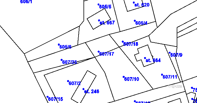 Parcela st. 607/17 v KÚ Křivoklát, Katastrální mapa
