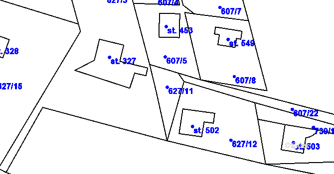 Parcela st. 627/11 v KÚ Křivoklát, Katastrální mapa