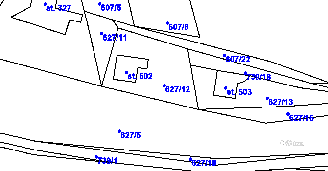 Parcela st. 627/12 v KÚ Křivoklát, Katastrální mapa