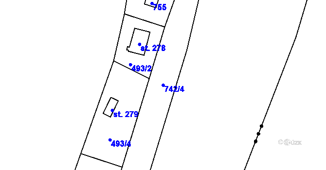 Parcela st. 742/4 v KÚ Křivoklát, Katastrální mapa